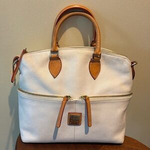 Dooney & Bourke  Satchel   Dome top pebbled leather  ivory/ light brown Like New